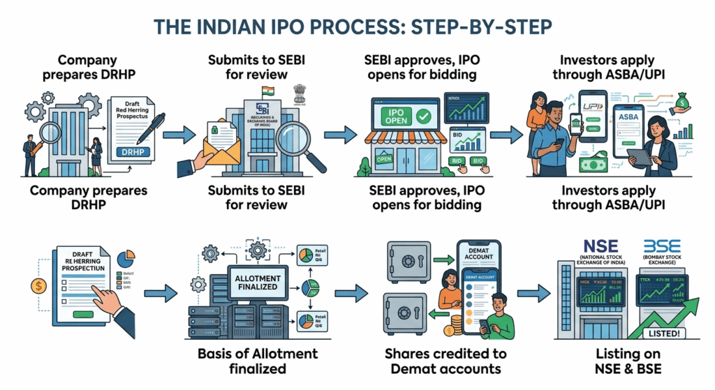 how ipo works in india step by step process for beginners