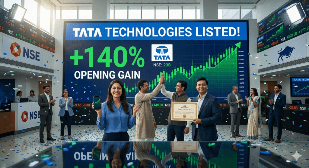 ipo example india tata technologies listing gain chart