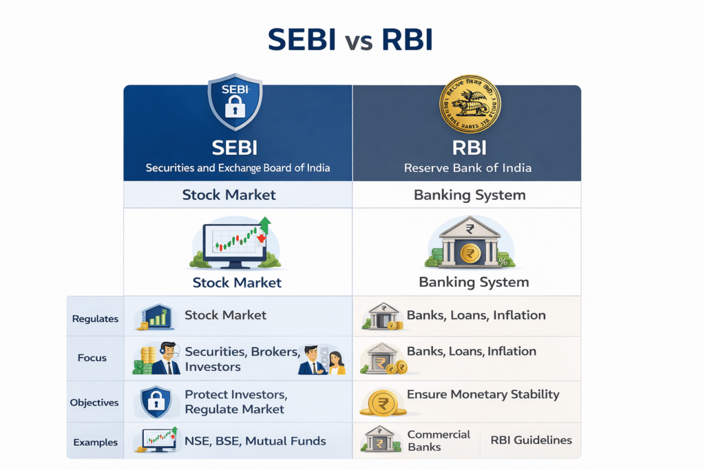 difference between sebi and rbi india comparison chart