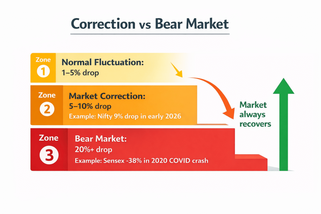 correction vs bear market india nifty difference explained 2026 beginners  