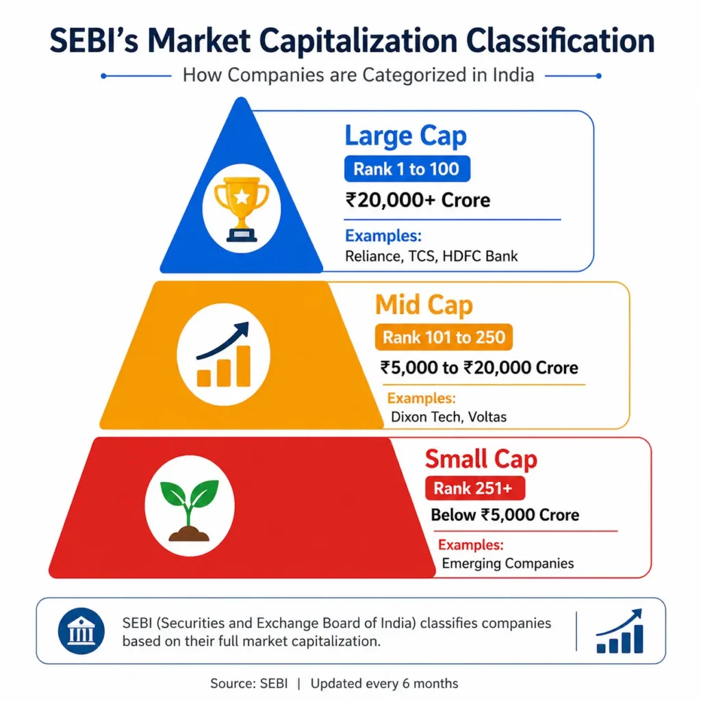 SEBI classification large cap mid cap small cap India 2026 chart