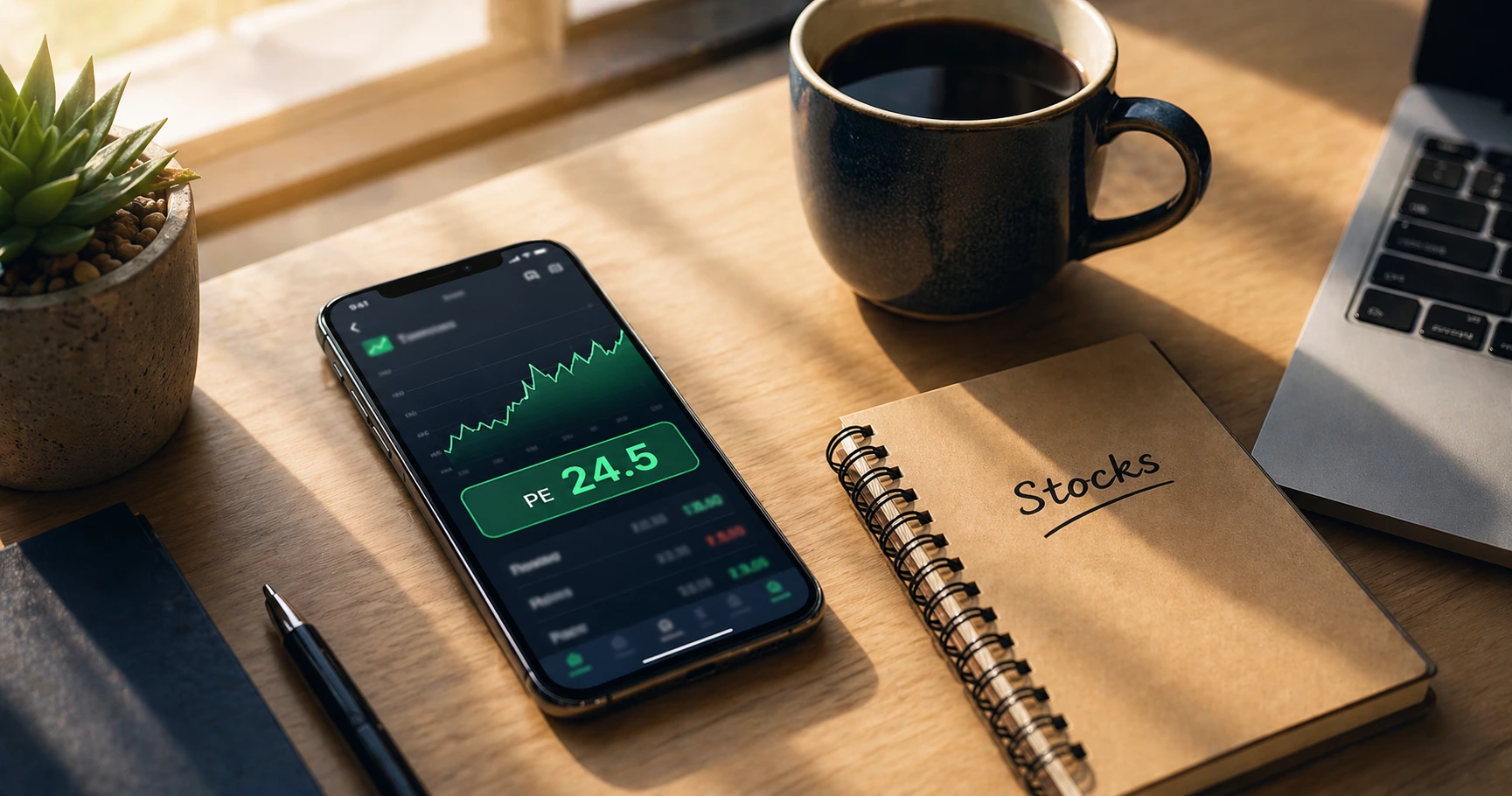 PE ratio explained for beginners India — stock market illustration