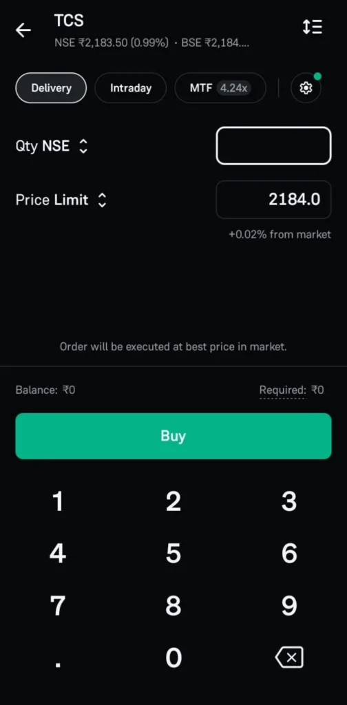 Personal Groww trading app screenshot buying first stock India