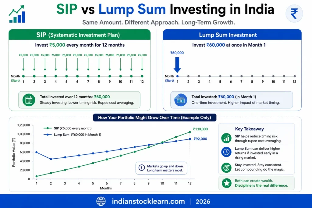 SIP vs lump sum investment comparison chart India 2026